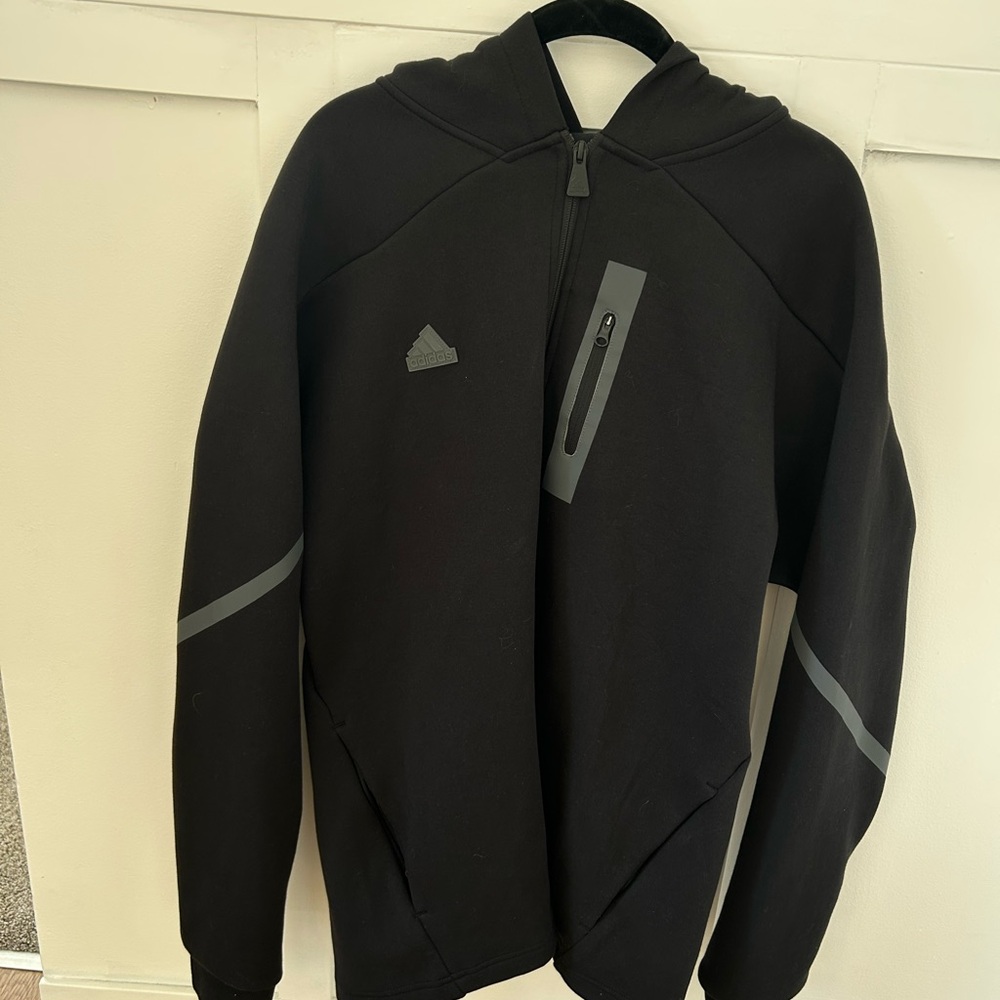 Adidas Black Hoodie with Gray Accents Zip-Up Size XL